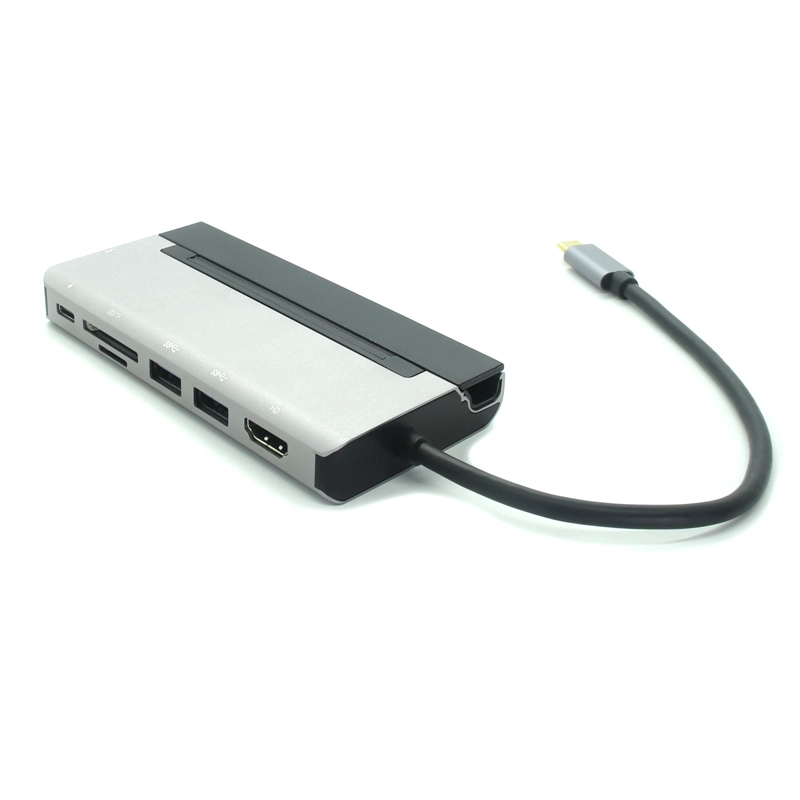 China Adaptador de estação de acoplamento de hub USB-C 6 em 1 com 100 W PD, 4K HDMI, 2 * USB A 5 Gbps, leitor SD/MicroSD, Gigabit Ethernet fabricante