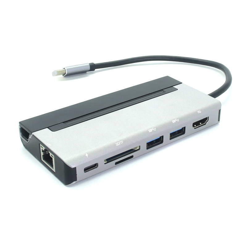 China Adaptador de estação de acoplamento de hub USB-C 6 em 1 com 100 W PD, 4K HDMI, 2 * USB A 5 Gbps, leitor SD/MicroSD, Gigabit Ethernet fabricante