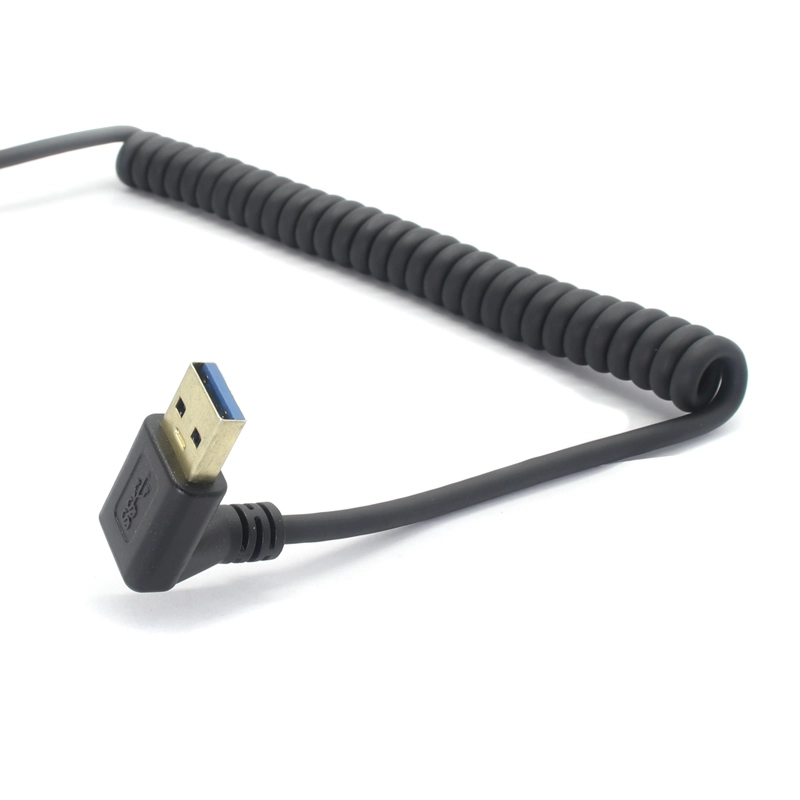 China Linkshoekige 90 graden USB 3.0 Type A naar USB 3.0 Type C Mannelijke veer opgerolde USB-kabel fabrikant