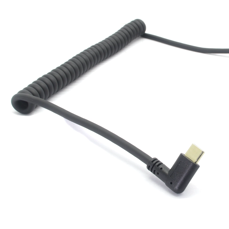 China Linkshoekige 90 graden USB 3.0 Type A naar USB 3.0 Type C Mannelijke veer opgerolde USB-kabel fabrikant