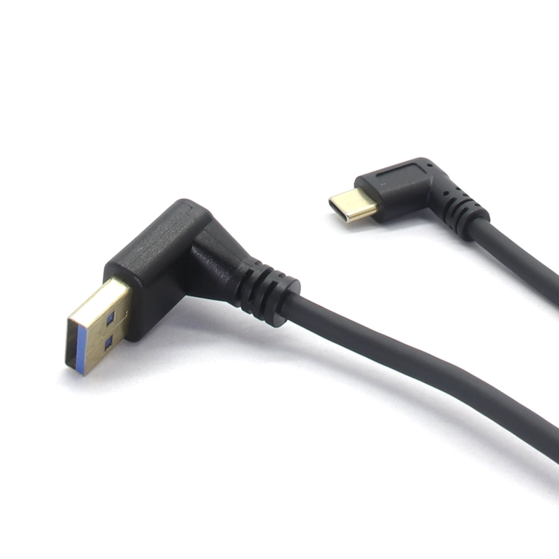 China Linkshoekige 90 graden USB 3.0 Type A naar USB 3.0 Type C Mannelijke veer opgerolde USB-kabel fabrikant