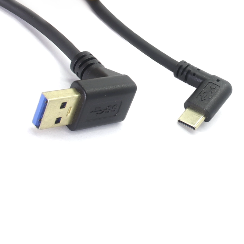 China Linkshoekige 90 graden USB 3.0 Type A naar USB 3.0 Type C Mannelijke veer opgerolde USB-kabel fabrikant