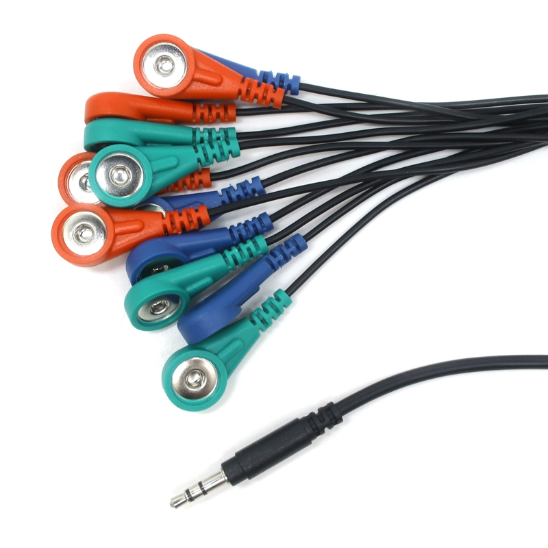 중국 공장에서는 의료 액세서리용 3.5mm 오디오 잭을 12개의 리드 다른 색상 ECG 스냅 케이블로 생산했습니다. 제조업체
