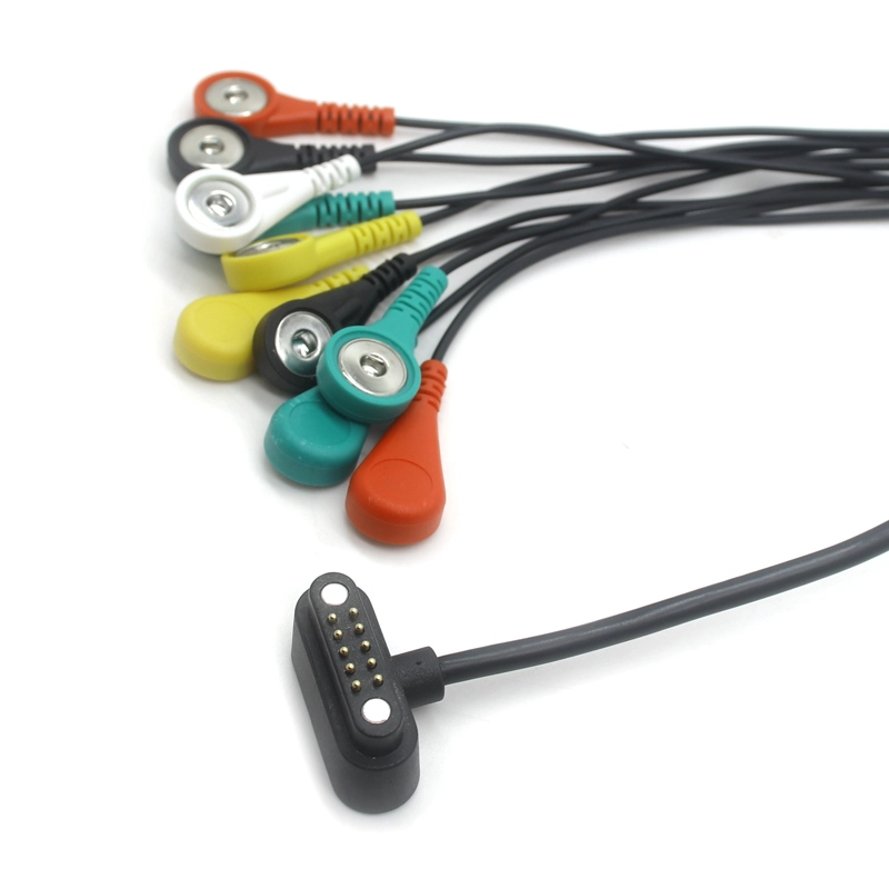 Chine Approvisionnement d'usine ECG EKG 10 broches aimant à ressort broche Pogo à 4,0 mm électrode ECG femelle Snap 10 fils stress noyau d'électrode patient fil de plomb Tens fabricant