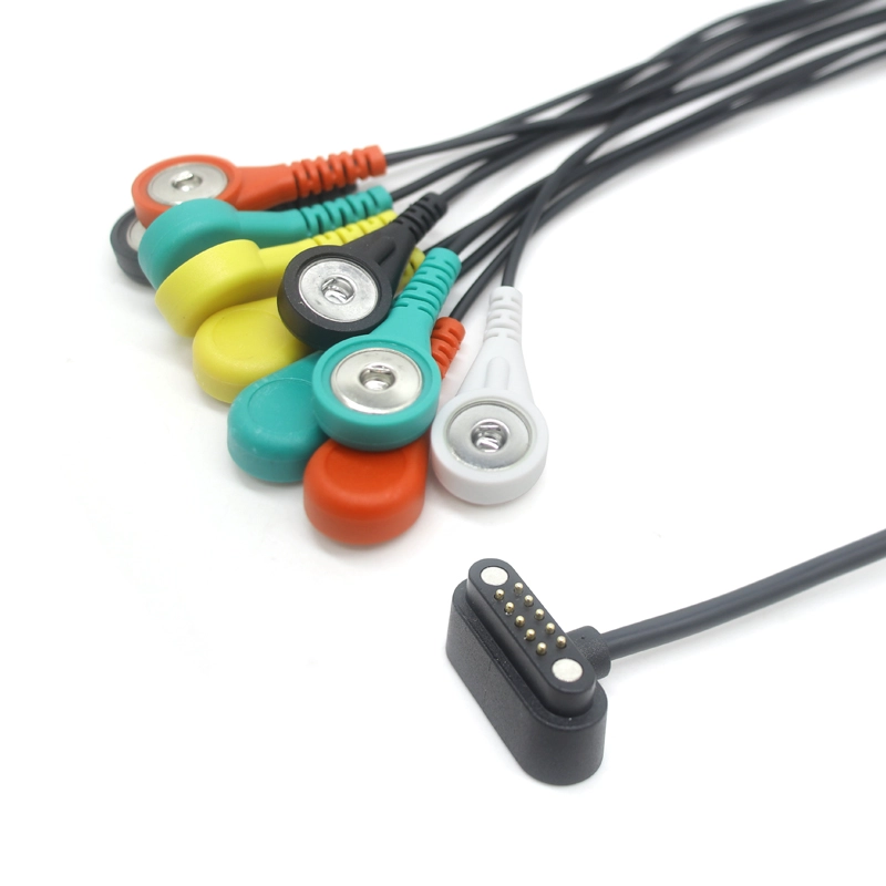 Chine Approvisionnement d'usine ECG EKG 10 broches aimant à ressort broche Pogo à 4,0 mm électrode ECG femelle Snap 10 fils stress noyau d'électrode patient fil de plomb Tens fabricant