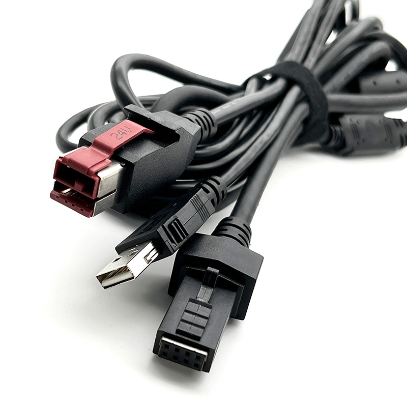 China Kabel Fabriek POWERED USB 24V12V 5V naar Dupont 2*4 met Zelfsluitende USB 2.0 POS Terminal Verbindingskabel 3m fabrikant
