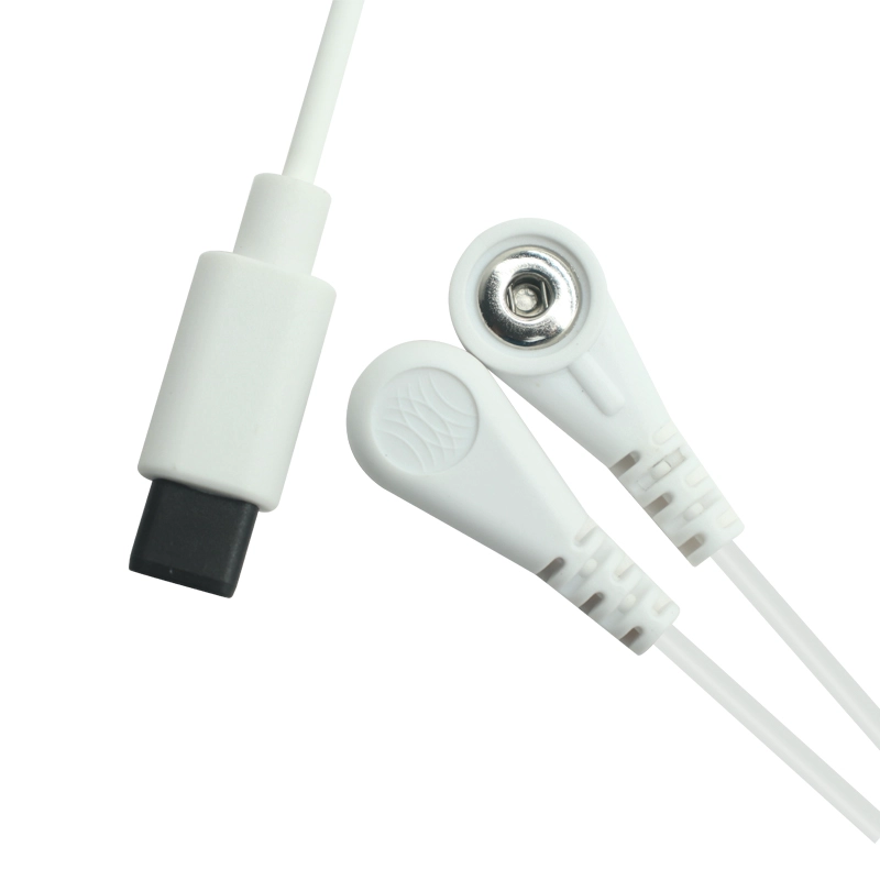 China FDA Registered Medical reusable USB TYPE C plastic connector to 2 lead wires 4.0mm female snap ECG EMG EKG electrode Cable manufacturer