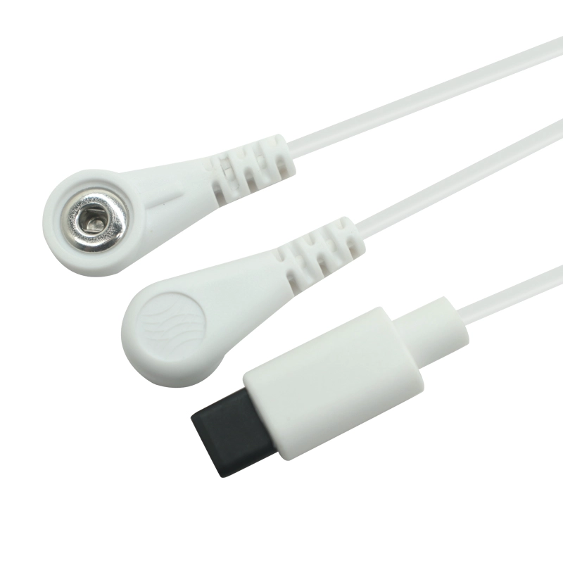 China FDA Registered Medical reusable USB TYPE C plastic connector to 2 lead wires 4.0mm female snap ECG EMG EKG electrode Cable manufacturer