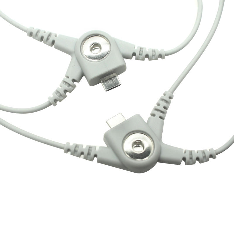 China Custom Micro USB to 4.0mm Snap Female Connector Cable with Embedded PCB & Dynamic ECG Lead Wire – Medical Grade OEM Solution manufacturer