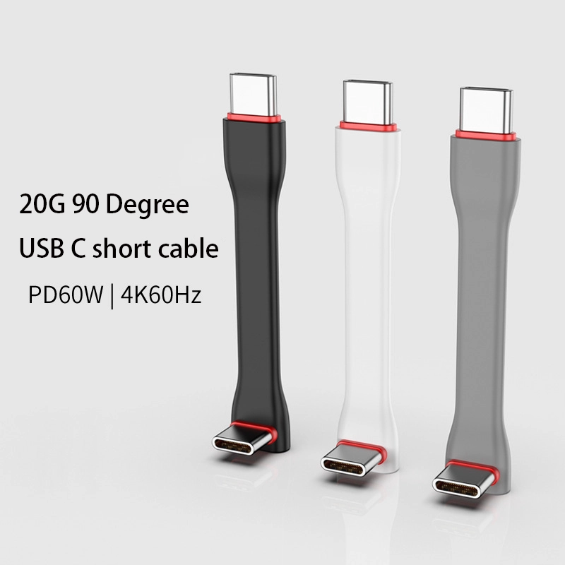 porcelana PD60W Silicona de 90 grados ángulo hacia arriba/hacia abajo 20Gbps USB C Cable plano corto-Datos y carga de alta velocidad fabricante