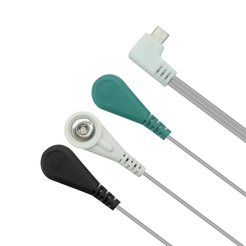 中国 USB Type-C公头90度至3条线4.0mm ECG快照按钮电缆 - 医疗级，定制制造商ISO 13485 制造商