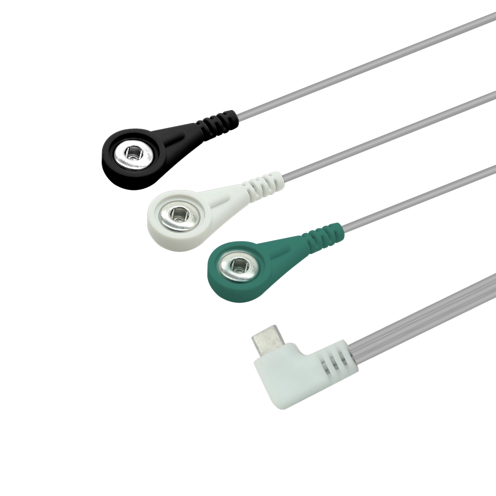 中国 USB Type-C公头90度至3条线4.0mm ECG快照按钮电缆 - 医疗级，定制制造商ISO 13485 制造商
