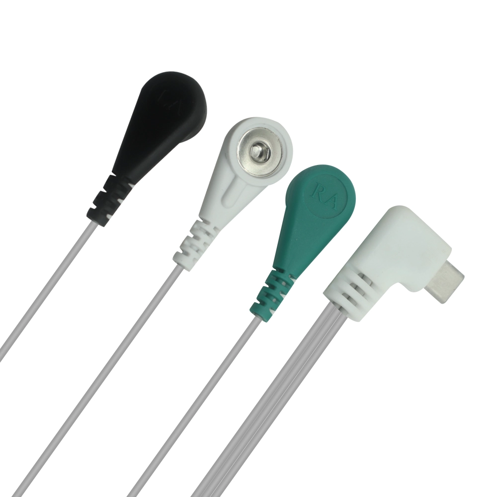 中国 USB Type-C公头90度至3条线4.0mm ECG快照按钮电缆 - 医疗级，定制制造商ISO 13485 制造商