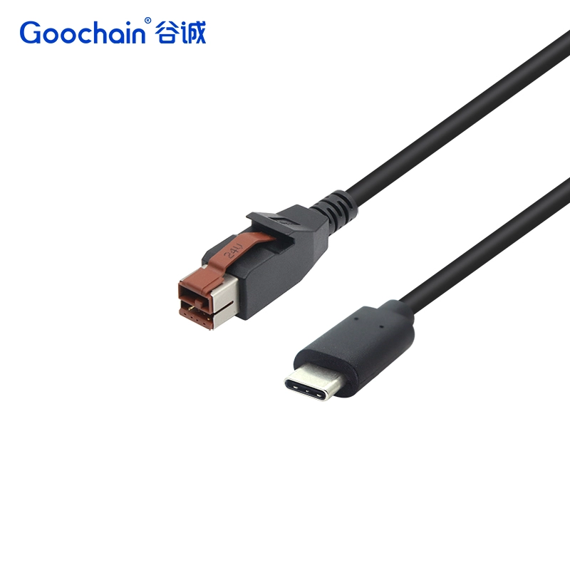 Chine USB Type-C mâle à 24V PoweedUSB Câble mâle | Câble d'alimentation haute tension pour les dispositifs POS et industriels fabricant
