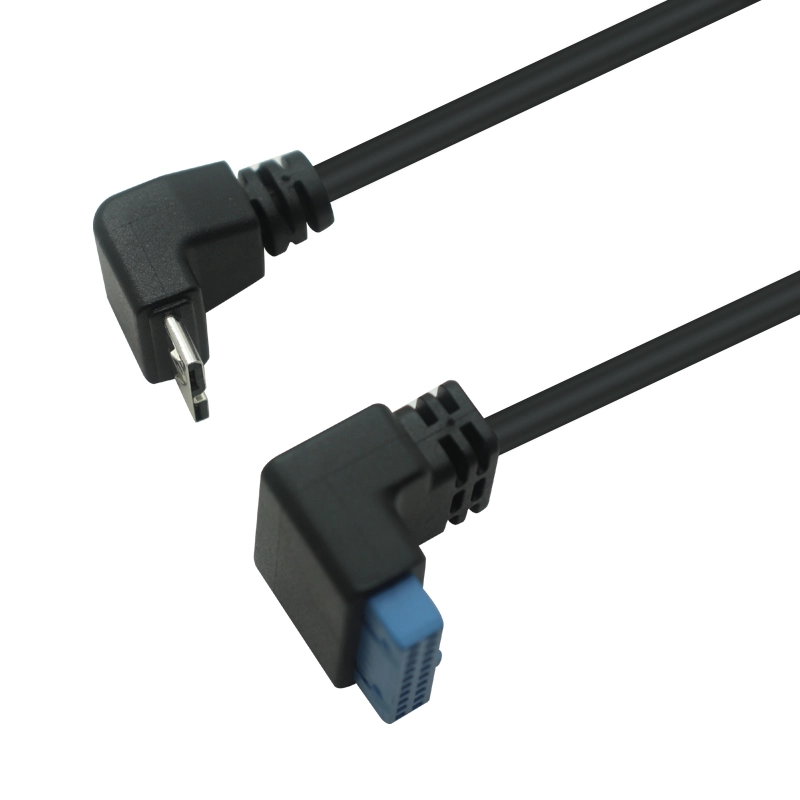 China Rechtwinkel 20 Pin weiblich bis Micro USB 3.0 BM Kabel | Dual 90-Grad-Anschlüsse | OEM -USB -Kabelhersteller Hersteller