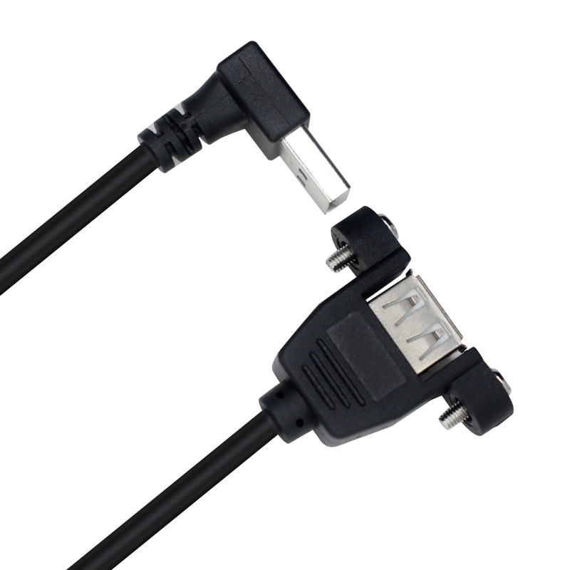 中国 直角USB A型公头到面板安装USB一条螺钉的母头电缆|定制USB扩展电缆制造商 制造商