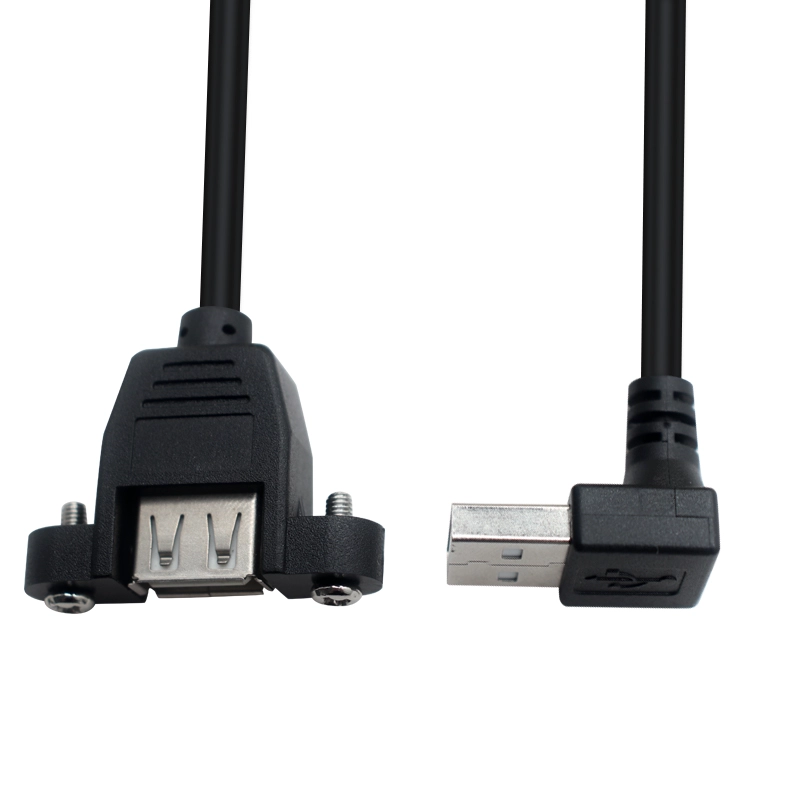 中国 直角USB A型公头到面板安装USB一条螺钉的母头电缆|定制USB扩展电缆制造商 制造商