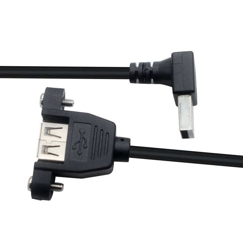 中国 直角USB A型公头到面板安装USB一条螺钉的母头电缆|定制USB扩展电缆制造商 制造商