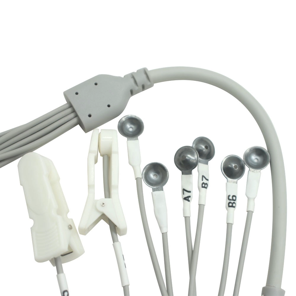 porcelana Cable de plomo EEG masculino tipo-C con 6 electrodos de succión de cloruro de plata/plata y 2 electrodos de clip de oído de metal fabricante