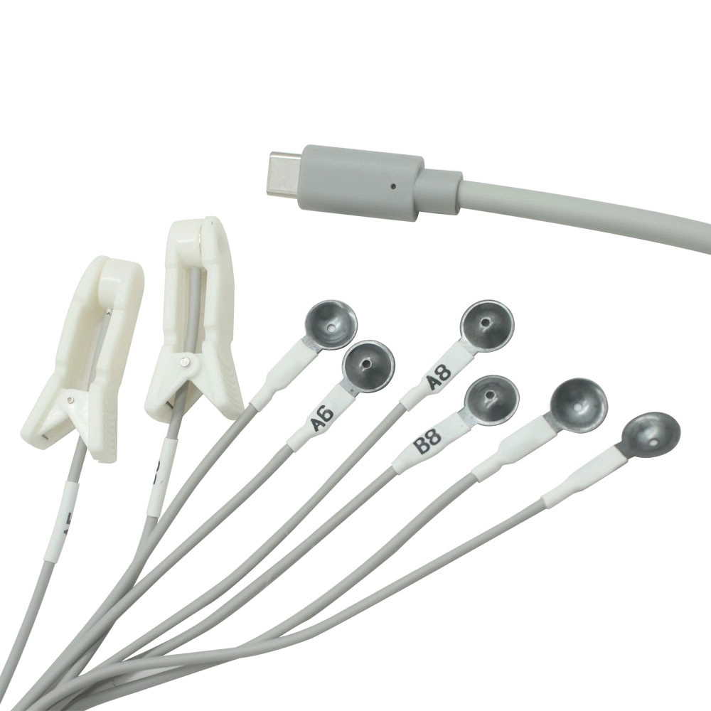 porcelana Cable de plomo EEG masculino tipo-C con 6 electrodos de succión de cloruro de plata/plata y 2 electrodos de clip de oído de metal fabricante