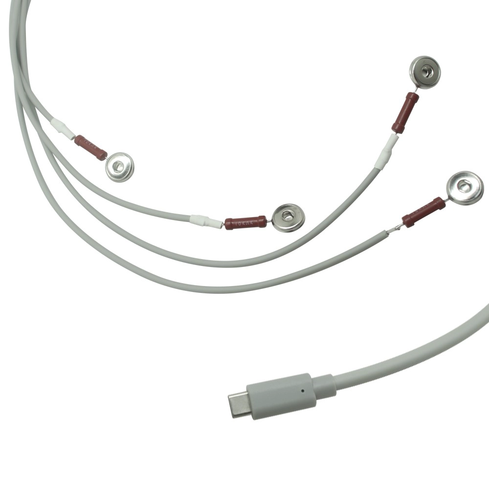 중국 USB Type-C 수컷에서 4.0mm 전극 스냅 스냅 리드 와이어 | 1-4 ECG/TENS 케이블 | 의료 OEM/ODM 제조업체 제조업체