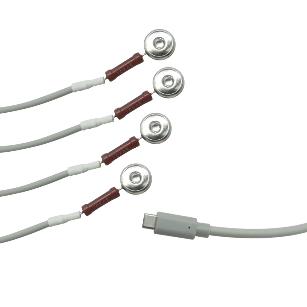 중국 USB Type-C 수컷에서 4.0mm 전극 스냅 스냅 리드 와이어 | 1-4 ECG/TENS 케이블 | 의료 OEM/ODM 제조업체 제조업체