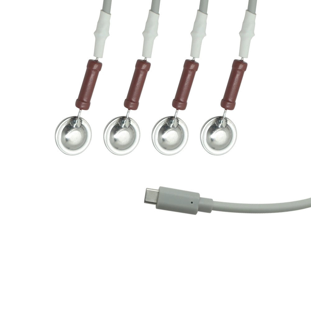 중국 USB Type-C 수컷에서 4.0mm 전극 스냅 스냅 리드 와이어 | 1-4 ECG/TENS 케이블 | 의료 OEM/ODM 제조업체 제조업체