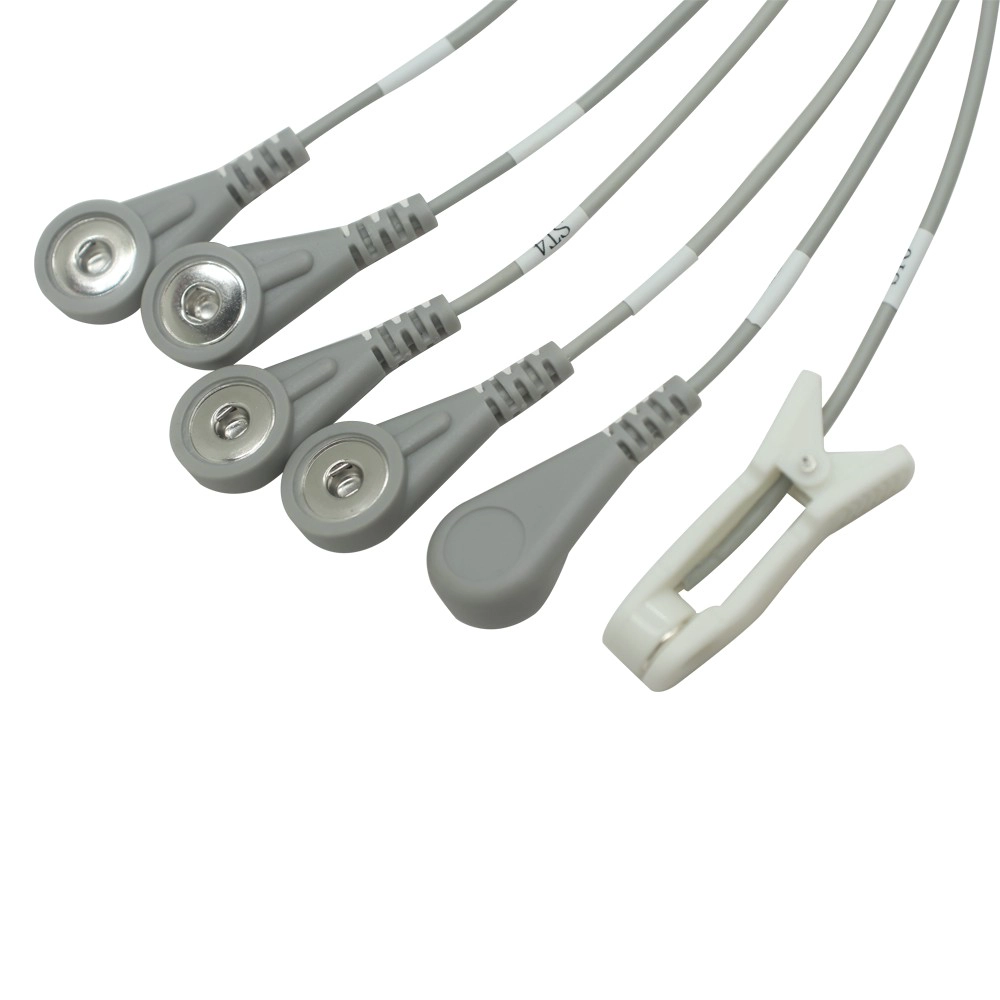 China USB Type-C Male to 4.0mm Snap Female x5 + Ear Clip x1 Lead Wire | One-to-Six Electrode Cable for Physiotherapy & ECG Devices manufacturer