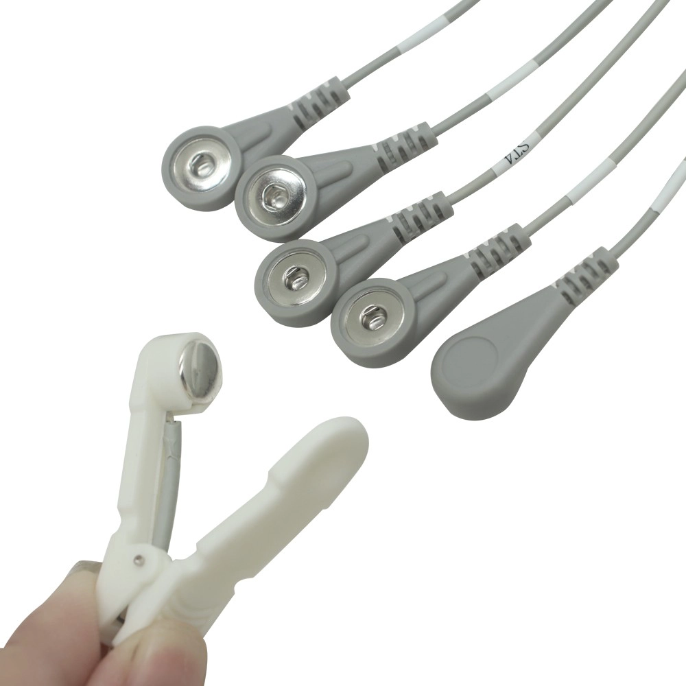 China USB Type-C Male to 4.0mm Snap Female x5 + Ear Clip x1 Lead Wire | One-to-Six Electrode Cable for Physiotherapy & ECG Devices manufacturer