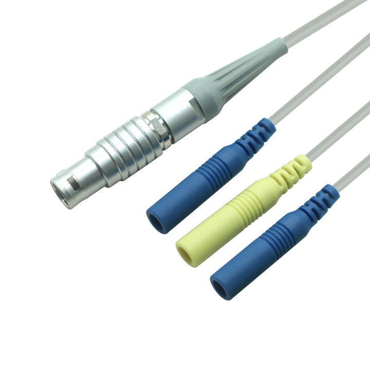 Çin 4 Pimli Metal LEMO Erkek - 2,0 mm Elektrot Kabloları, Kılıflı - 1 - 3 Tıbbi EKG/Hasta Monitörü Kablosu (ISO13485 Üretici) üretici firma