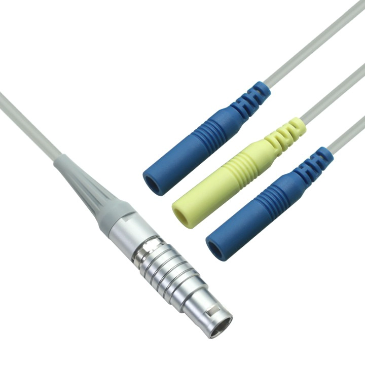Çin 4 Pimli Metal LEMO Erkek - 2,0 mm Elektrot Kabloları, Kılıflı - 1 - 3 Tıbbi EKG/Hasta Monitörü Kablosu (ISO13485 Üretici) üretici firma