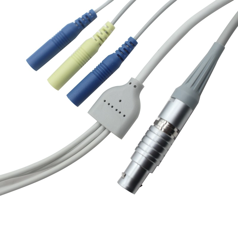 Çin 4 Pimli Metal LEMO Erkek - 2,0 mm Elektrot Kabloları, Kılıflı - 1 - 3 Tıbbi EKG/Hasta Monitörü Kablosu (ISO13485 Üretici) üretici firma