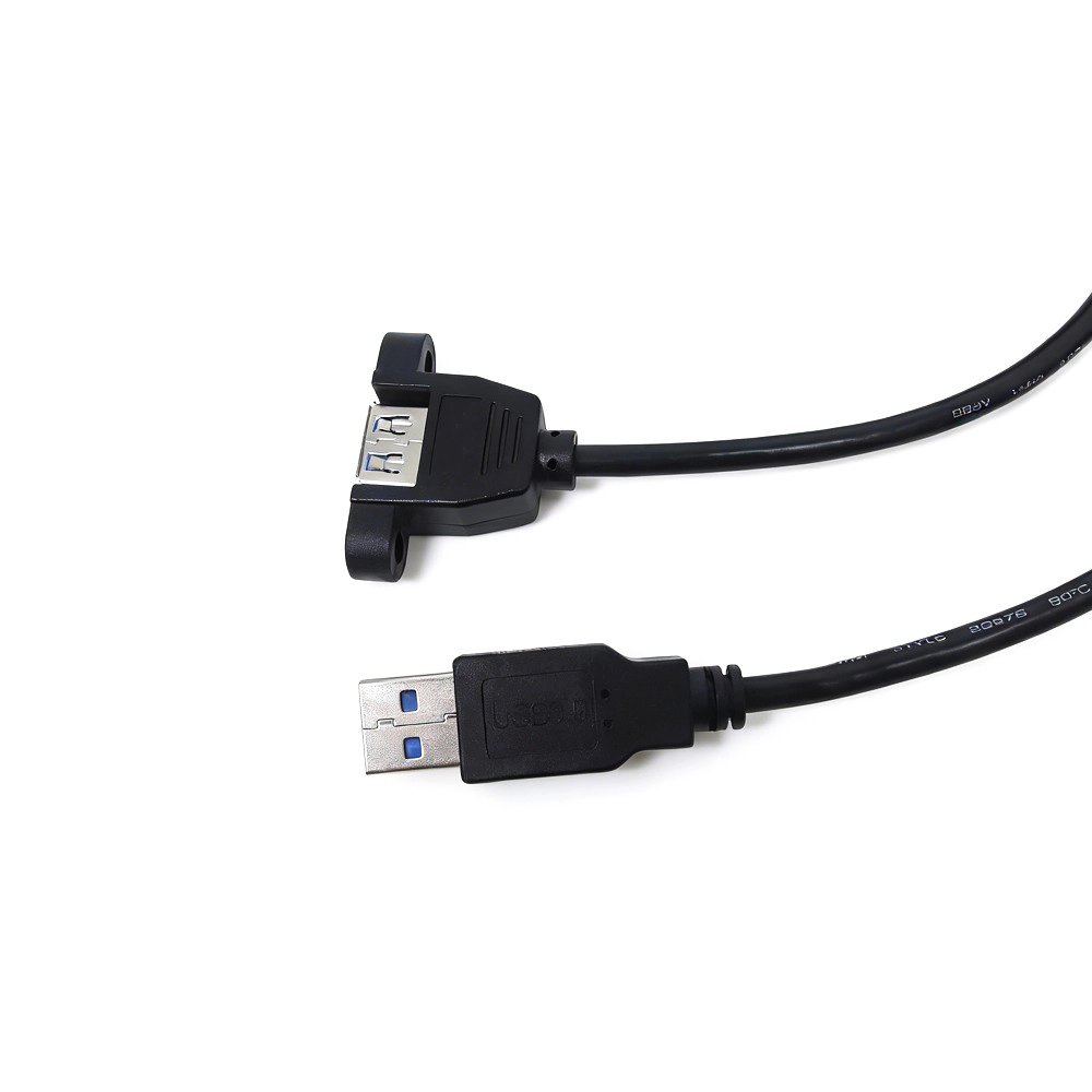 China USB 3.0 Male to Female Extension Cable with Ferrite Core and Screw-Lock Panel Mount Port – OEM USB Cable Manufacturer manufacturer