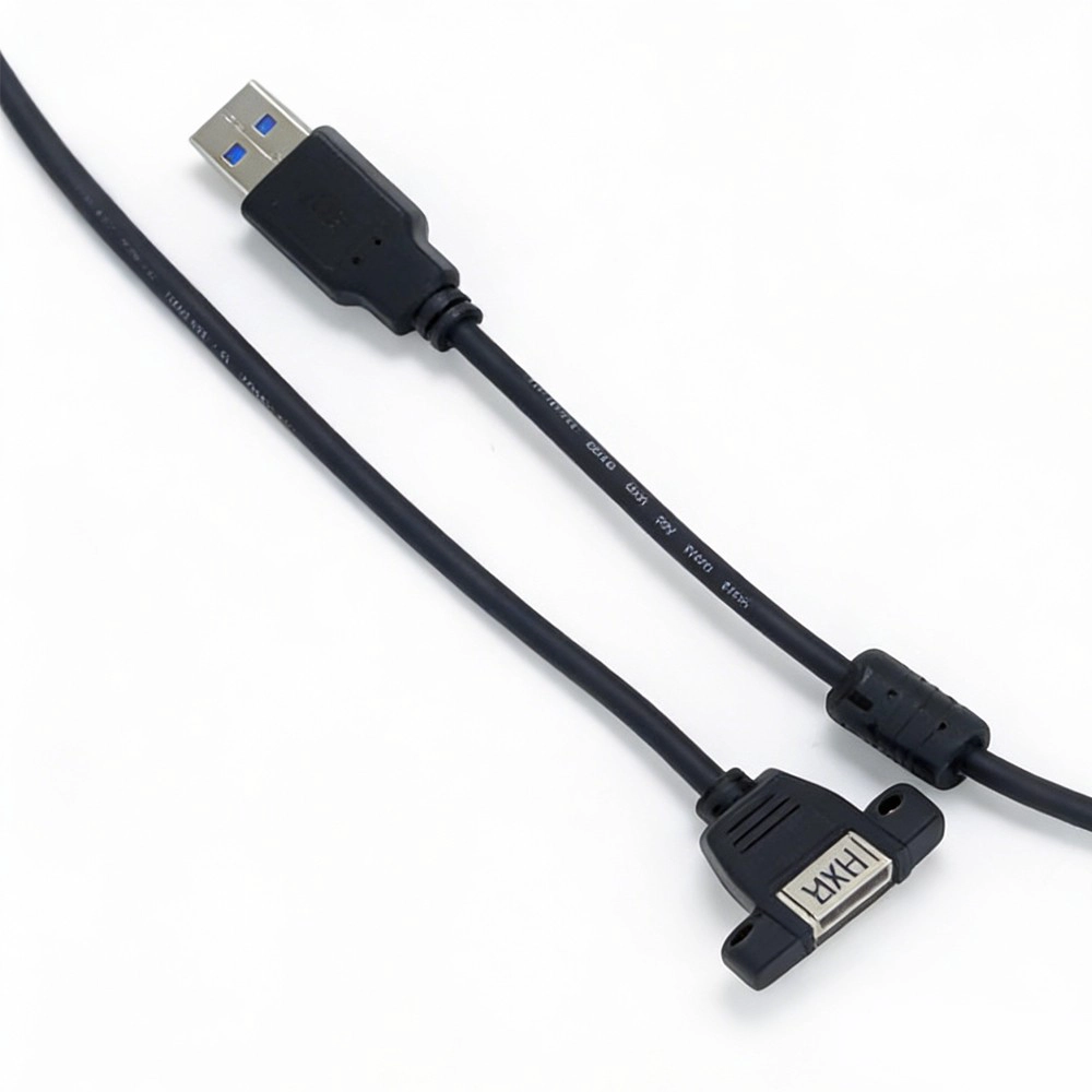 China USB 3.0 Male to Female Extension Cable with Ferrite Core and Screw-Lock Panel Mount Port – OEM USB Cable Manufacturer manufacturer