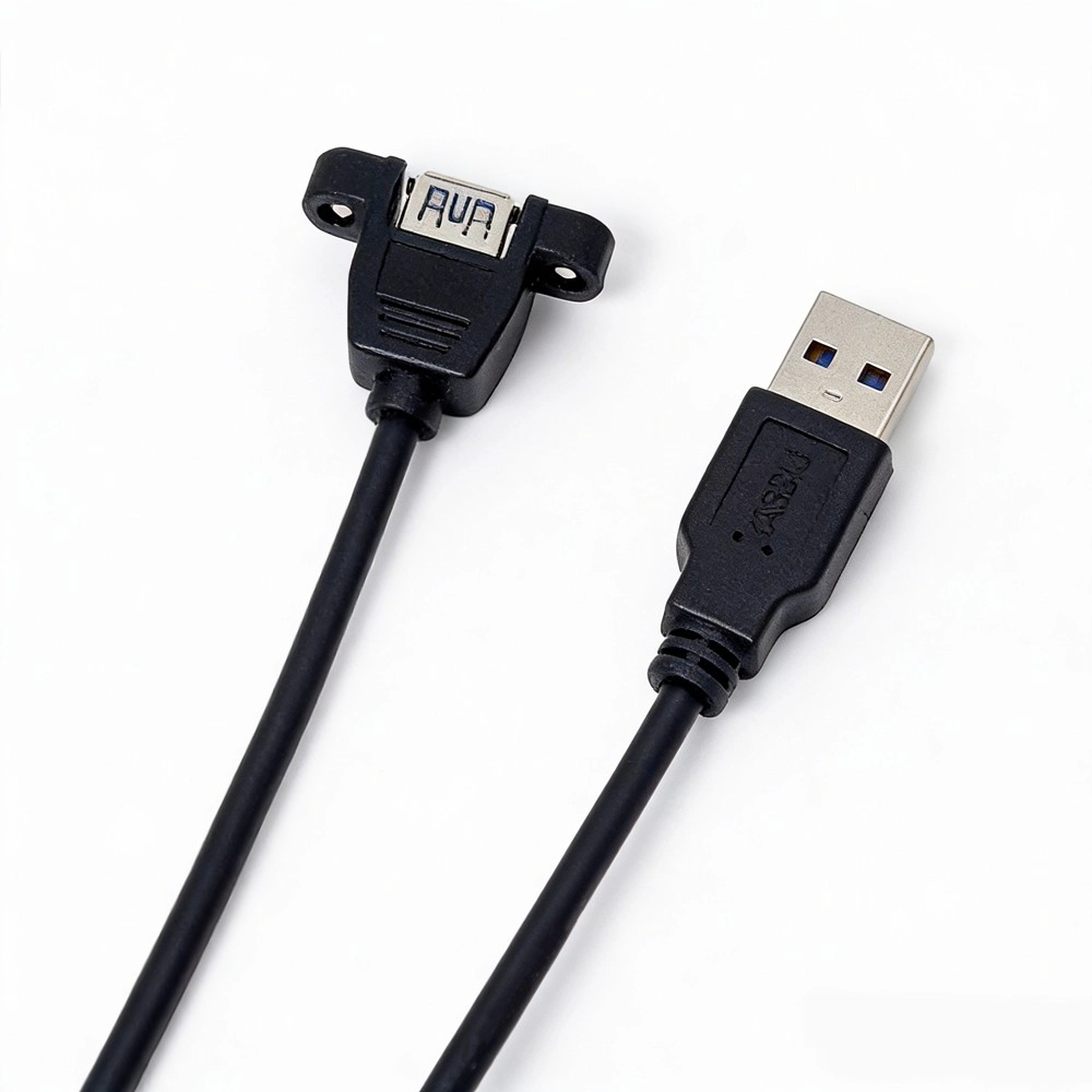 China USB 3.0 Male to Female Extension Cable with Ferrite Core and Screw-Lock Panel Mount Port – OEM USB Cable Manufacturer manufacturer