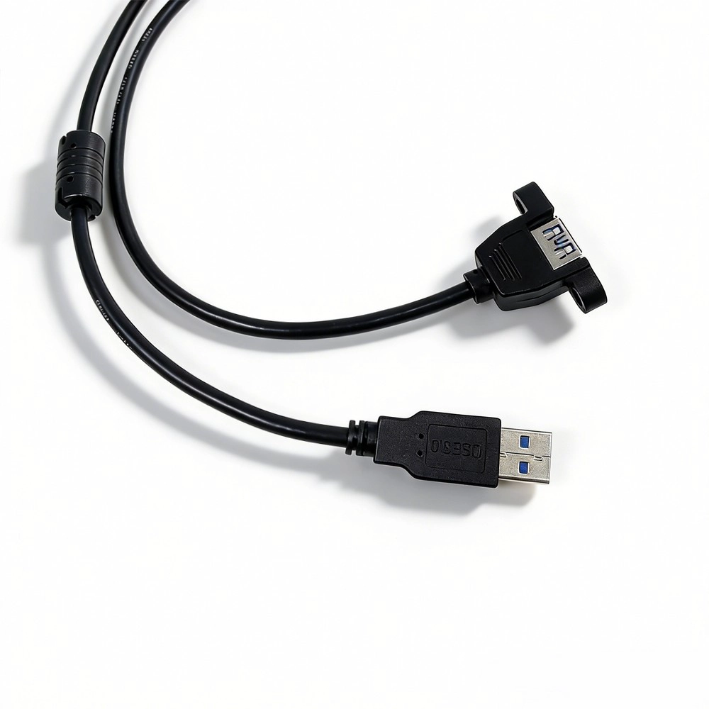 China USB 3.0 Male to Female Extension Cable with Ferrite Core and Screw-Lock Panel Mount Port – OEM USB Cable Manufacturer manufacturer