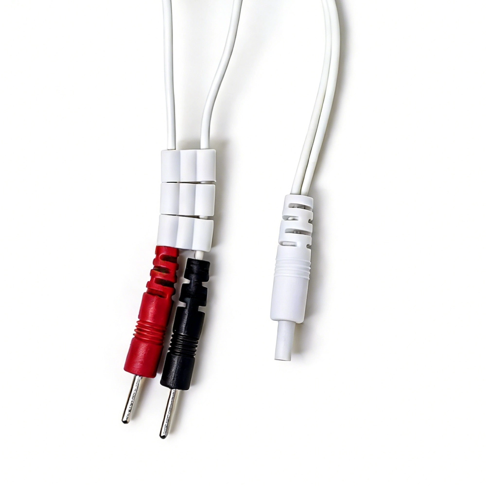 China DC 2,35 mm naar dubbele 2,0 mm elektrodepin medische kabel met drievoudige schuifregelaar – TENS/EMS fysiotherapie-geleidingsdraad fabrikant