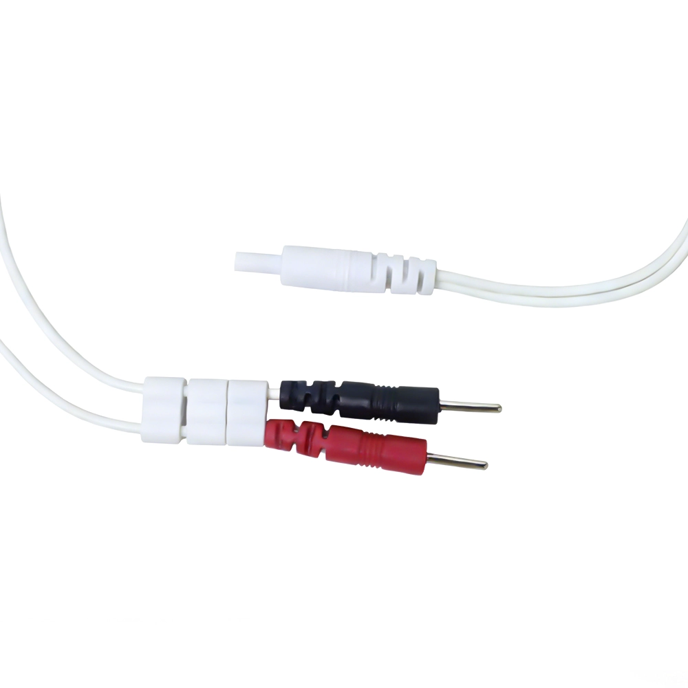 China DC 2,35 mm naar dubbele 2,0 mm elektrodepin medische kabel met drievoudige schuifregelaar – TENS/EMS fysiotherapie-geleidingsdraad fabrikant