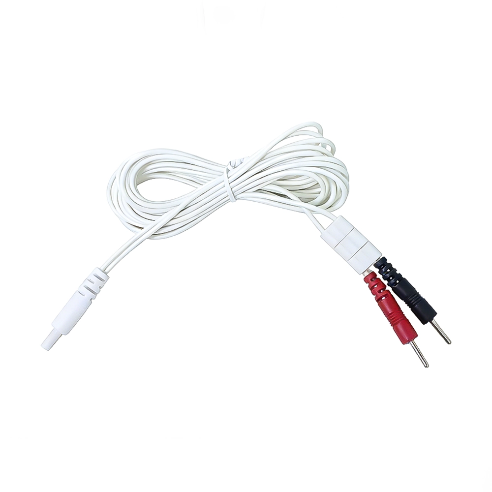 China DC 2,35 mm naar dubbele 2,0 mm elektrodepin medische kabel met drievoudige schuifregelaar – TENS/EMS fysiotherapie-geleidingsdraad fabrikant