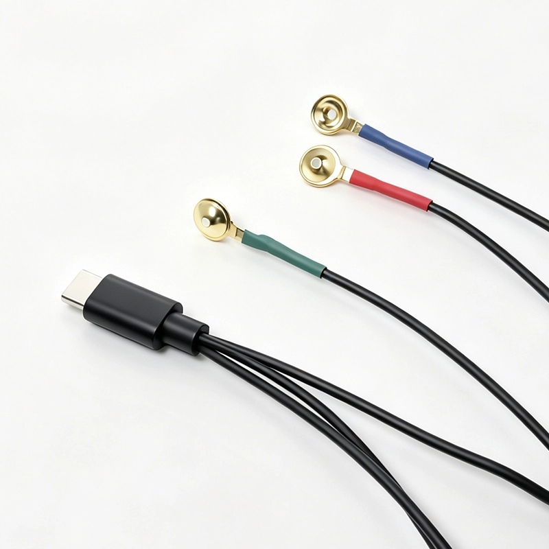 중국 Type-C 남성 - 10.0mm 금도금 EEG/ECG 전극 컵 케이블 | 맞춤형 의료 신호 수집 리드 와이어 제조업체 제조업체