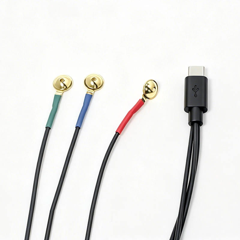 중국 Type-C 남성 - 10.0mm 금도금 EEG/ECG 전극 컵 케이블 | 맞춤형 의료 신호 수집 리드 와이어 제조업체 제조업체