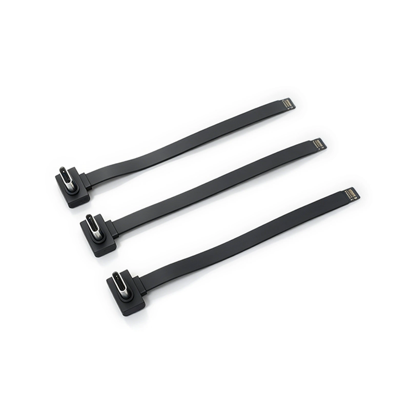 China 90 Degree USB Type-C Male to Open End FPC Cable 89.3mm Black with Heat Shrink Tubing | OEM Custom Cable Manufacturer manufacturer