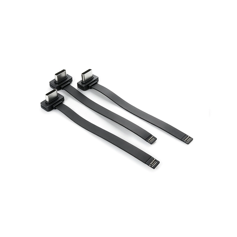 China 90 Degree USB Type-C Male to Open End FPC Cable 89.3mm Black with Heat Shrink Tubing | OEM Custom Cable Manufacturer manufacturer