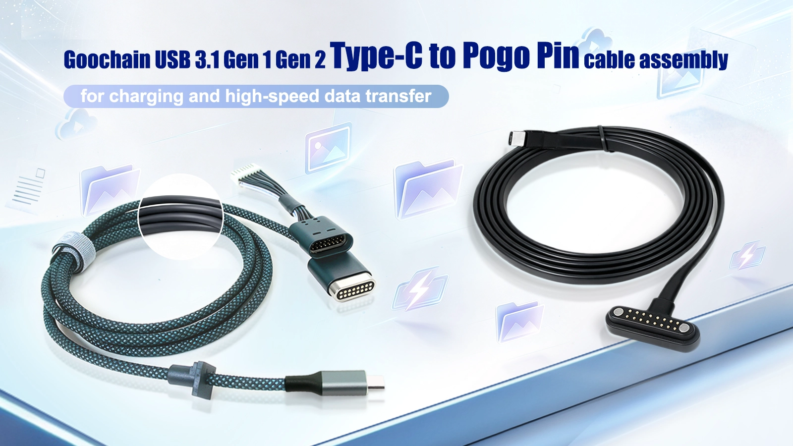 Goochain USB 3.1 Gen 1 / Gen 2 Typ-C auf Pogo-Pin-Kabelbaugruppe zum Laden und Hochgeschwindigkeits-Datenübertragung