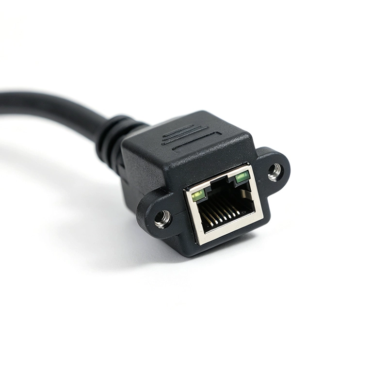 China 200mm Panel Mount RJ45 Male to Female PoE Blocking Cable manufacturer