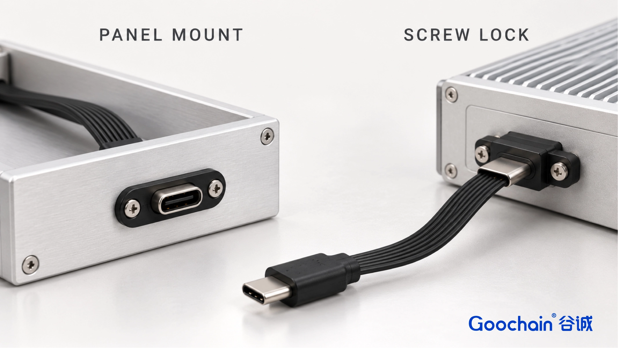 Panelmontage vs. USB-C-Kabel mit Schraubverriegelung für Geräte