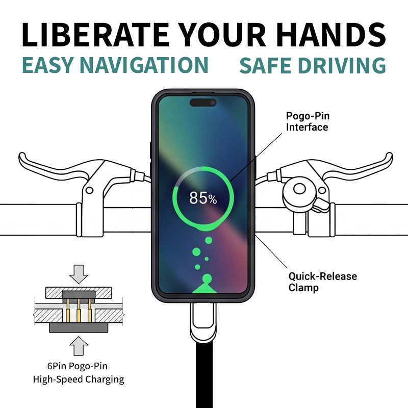 Chine Support de téléphone de chargement Pogo Pin pour guidon de moto et de vélo fabricant