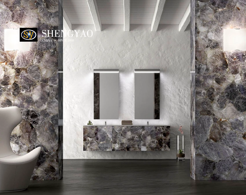 Laje de cristal fumê | Laje de pedra semipreciosa cinza versátil