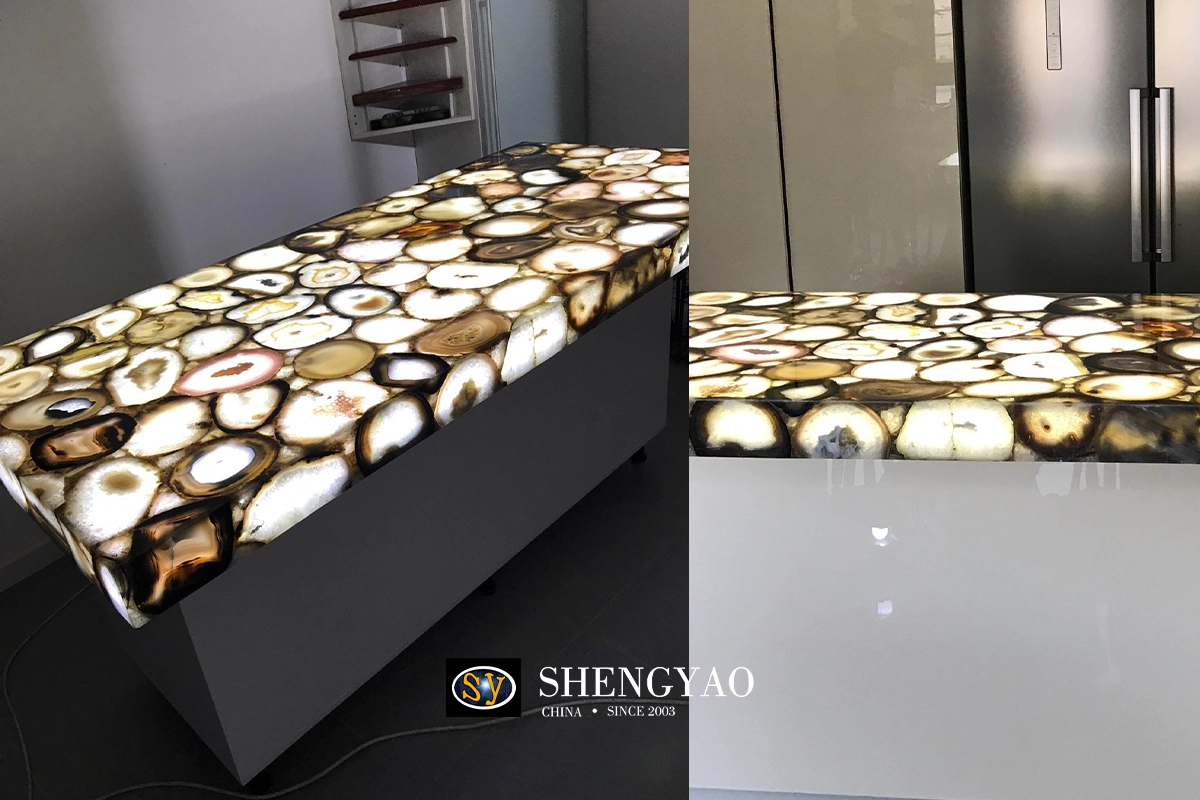 backlit brown agate countertop