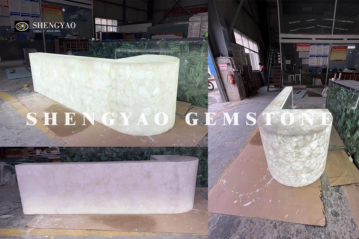 translucent white crystal quartz bar counter